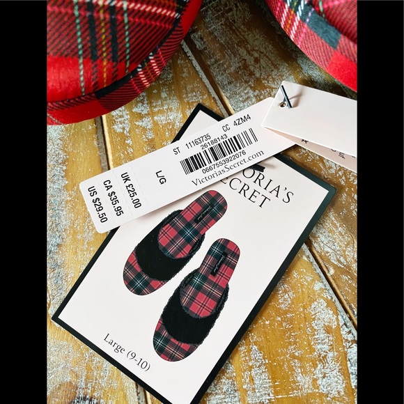 NWT Victoria’s Secret Red Plaid Satin Slippers - Picture 2 of 4